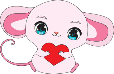 Cute Cartoon Rat With Heart Valentine Vector