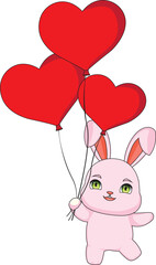 Bunny Holding Balloon Vector Valentine Day Illustration