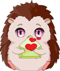 Cute Little Hedgehog With Love Letter Valentine Vector