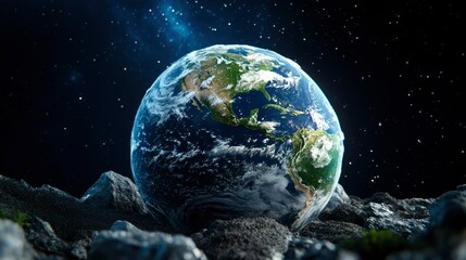 Obraz premium Earthrise from a Lunar Perspective Our Fragile Blue Planet