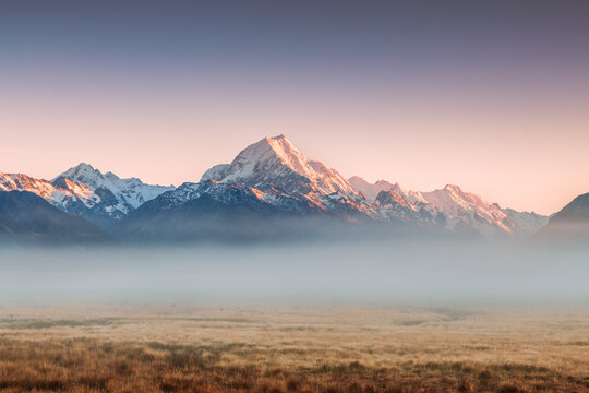 Mount Cook in the mist, Canterbury, New Zealand