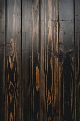 Fototapeta premium Close-up of dark wooden planks with a smooth finish, featuring rich brown streaks and intricate grain patterns