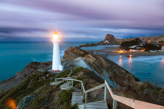 Castlepoint lighthouse at dawn, Wellington region, New Zealand