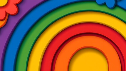 Obraz premium Vibrant Colorful Rainbow with Flowers and Bold Background Design