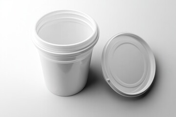 White plastic container with lid, perfect for food, cosmetic, or product packaging mockups.