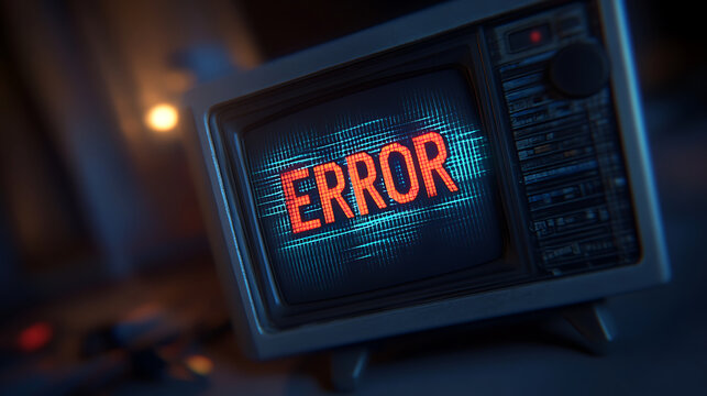 Vintage Television Showing Pixelated Red Error Message