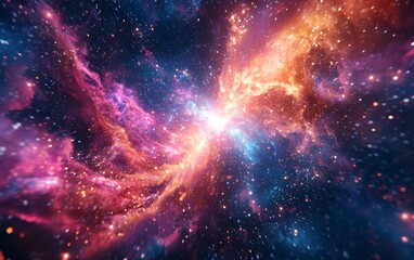 Naklejka premium Abstract cosmic energy bursts background. Featuring cosmic energy bursts and vivid colors. Emphasizing depth and radiance. Ideal for space and artistic themes.