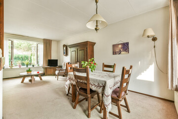 Cozy dining area in a bright interior