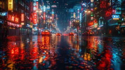 Obraz premium Neon Cityscape in the Rain