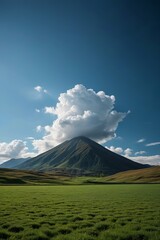 Fototapeta premium there is a large mountain in the distance with a cloud in the sky