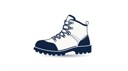 Hiking boot icon, a simple on a white background, with a navy blue and white color scheme, high resolution, and professional design