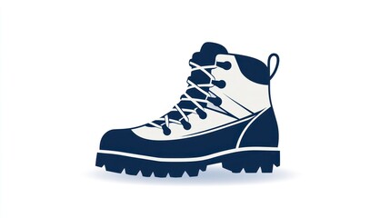 Hiking boot icon, a simple on a white background, with a navy blue and white color scheme, high resolution, and professional design