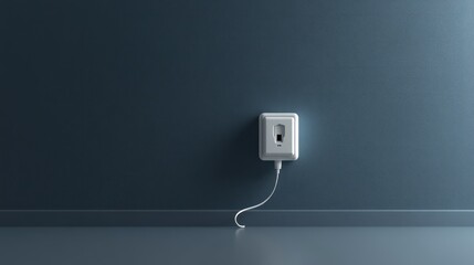 White wall socket, cord, dark room, minimalist, website