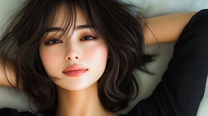 Fototapeta premium 美女, 女性, 美しい, 顔, モデル, 日本, 韓国, アジア, カフェ, ファッション, 人々, 人, ブルネット, 髪の毛, 笑みを浮かべている, 目, 悲しい, 笑う, 淑女, 化粧, ライフスタイル, ポーズ, うっとりさせる魅力, 唇, 肌, ヘアスタイル, 長い, 黒, 暗い, 茶色, 1, スタイル, 文科系, 美しさ, ビジネス, シティ, 女, アーバン, 学生, アウトドア,