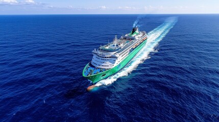 Fototapeta premium Vibrant Cruise Ship Sailing Across Deep Blue Ocean Waters