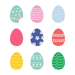 Set of colorful easter eggs isolated on white background.Collection of vivid egg vector graphic illustration.