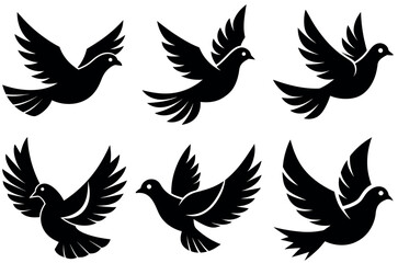 Obraz premium Black silhouettes of various kinds of birds. A vector illustration
