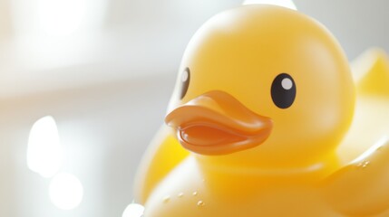 5.A close-up of a glossy yellow rubber duck, showcasing its adorable face and soft curves, isolated on a high-contrast white background with no distractions.
