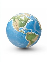 Fototapeta premium 3D Model Earth, Continents, Water Bodies, Isolated On White