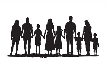 Family silhouette black on white background, 