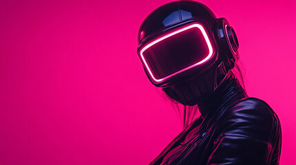 A futuristic robot head with a sleek cyberpunk helmet symbolizes advanced AI, digital evolution, and the fusion of humanity with technology. The modern bright background conveys innovation and progres
