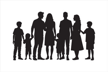 Family silhouette black on white background, 