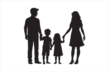Family silhouette black on white background, 