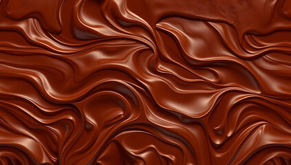 A seamless, tileable chocolate drip texture. Rich, molten chocolate cascading in thick, glossy layers. Smooth, silky ripples with depth and reflections, creating a delicious, immersive effect.