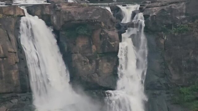 Closeup view of Athirappilly waterfalls in Thrissur, Kerala, India.