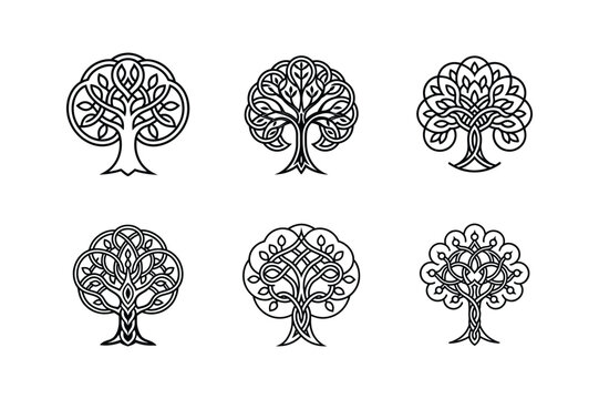 celtic tree of life icon line art vector illustration