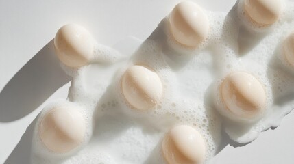 117.A simple, clean shot of raw duck eggs on a white background, with soft shadows beneath each egg, showcasing their smooth texture and protein-packed benefits.