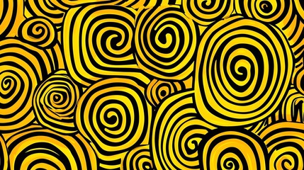 Abstract Spirals in Yellow and Black Swirls for Modern Designs
