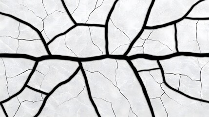 Cracked Surface with Black Lines and White Background Texture Design