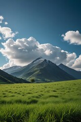 Obraz premium there is a lone tree in a field of grass in front of a mountain