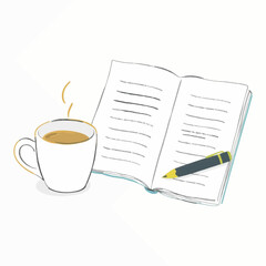 Illustration of Cup of Coffee Next to an Open Spreadsheet