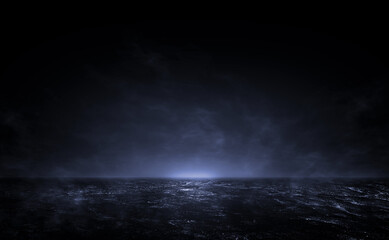 3D Rendering Abstract asphalt light in a dark empty street lightning.