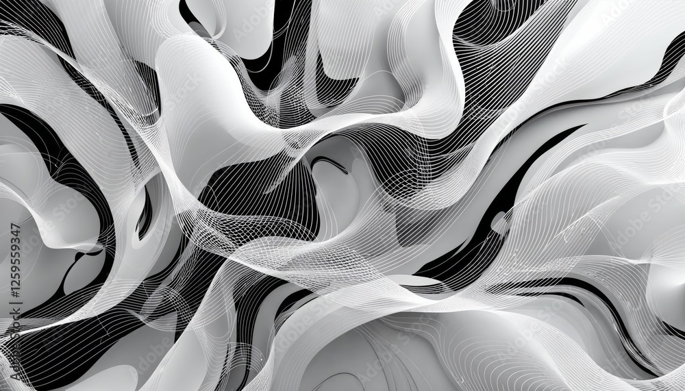 Wall mural monochrome abstract layers interwoven with delicate line structures
