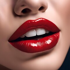 Fototapeta premium Glossy Red Lips – Stunning Lipstick Makeup & Beauty Photography