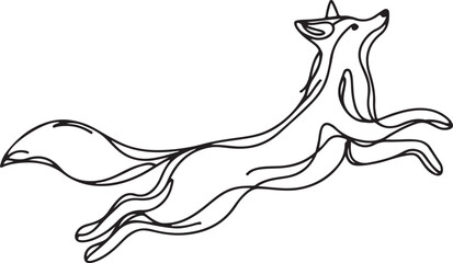 Elegant Line Drawing of Fox Jumping High