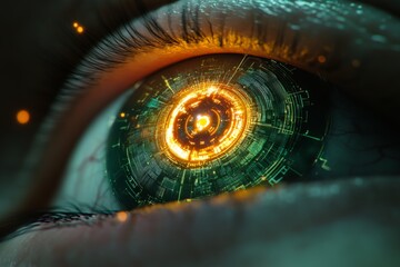 Futuristic Eye with Digital Interface Sci Fi Technology Biometric HUD Retina Cyber Ophthalmology