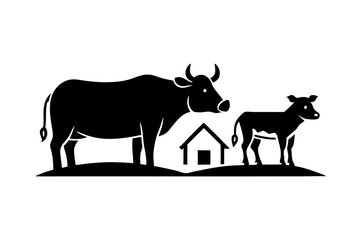cow and pig on the farm  silhouette  vector