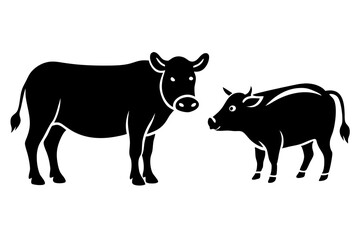 cow and pig on the farm  silhouette  vector