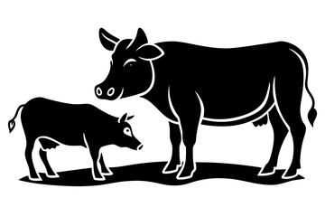 cow and pig on the farm  silhouette  vector