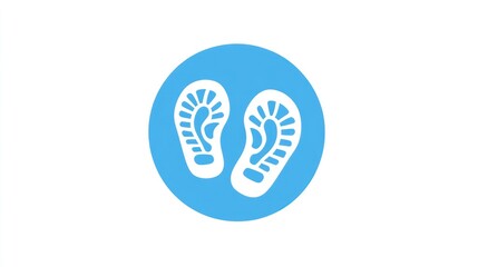 icon of two shoe prints in a blue circle, on a white background. The design is minimalistic