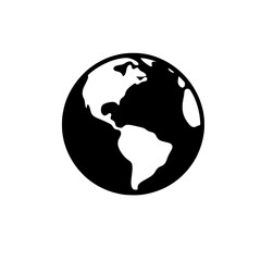 Global Icon: A simple yet powerful illustration of planet Earth, depicted in a minimalist black and white style, ideal for representing global themes and concepts.