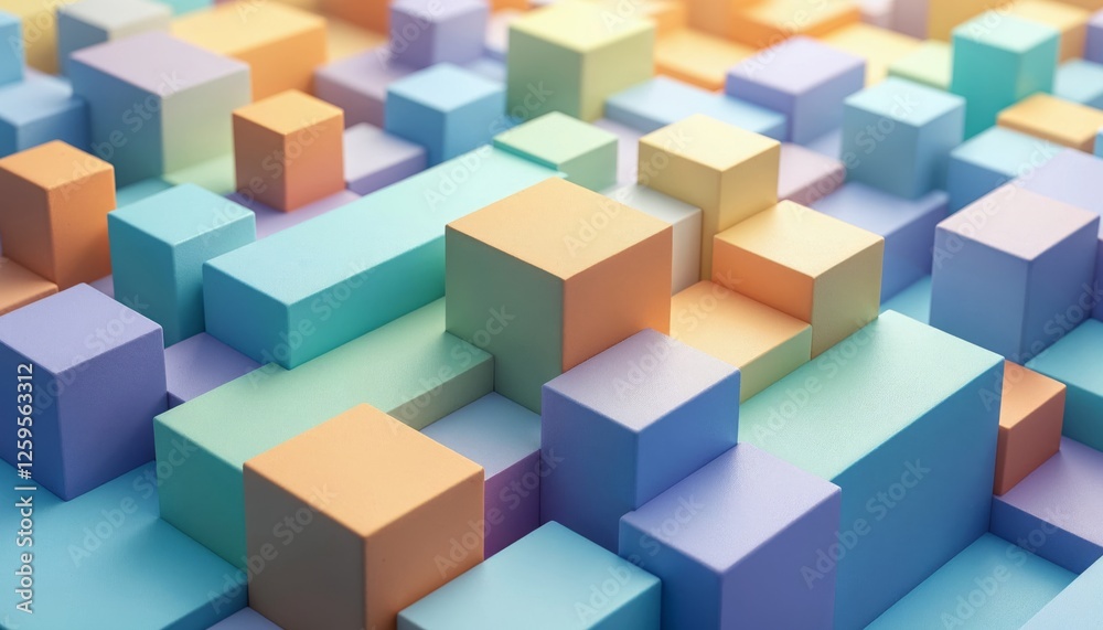 Wall mural pastel geometric abstraction with cubes and rectangular prisms