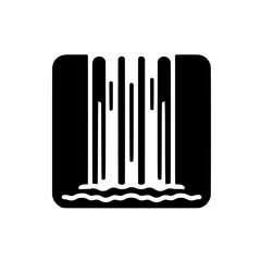 Waterfall Icon: A minimalist black and white icon depicting a waterfall cascading down into a pool of water, perfect for web design, app icons, or any project requiring a clean and simple visual. 