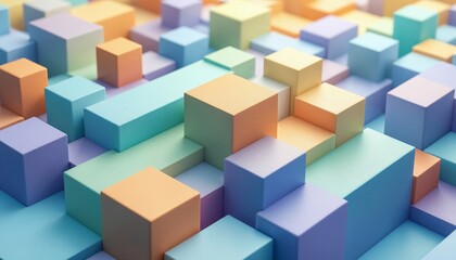 Obraz premium Pastel Geometric Abstraction with Cubes and Rectangular Prisms