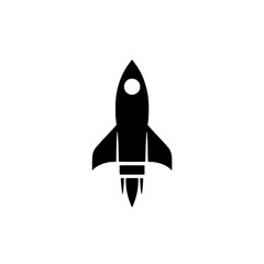 Rocket Launch Icon: A bold and minimal black rocket ship icon, designed with a powerful and dynamic upward trajectory.  Perfect for representing ambition, growth, and a focus on success.