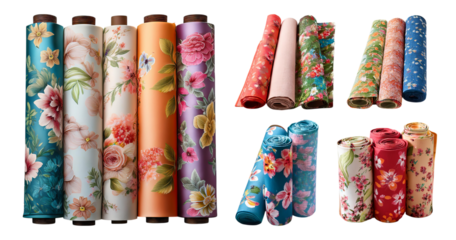 Colorful Floral Wallpaper Rolls for Home Decoration and Design, isolated on transparent background